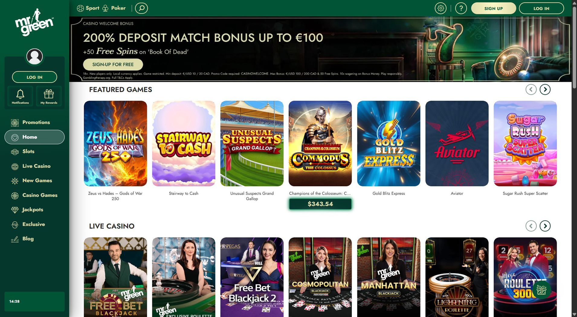 7. Mr Green- Ausgewogenes Cashlib Casino Angebot
