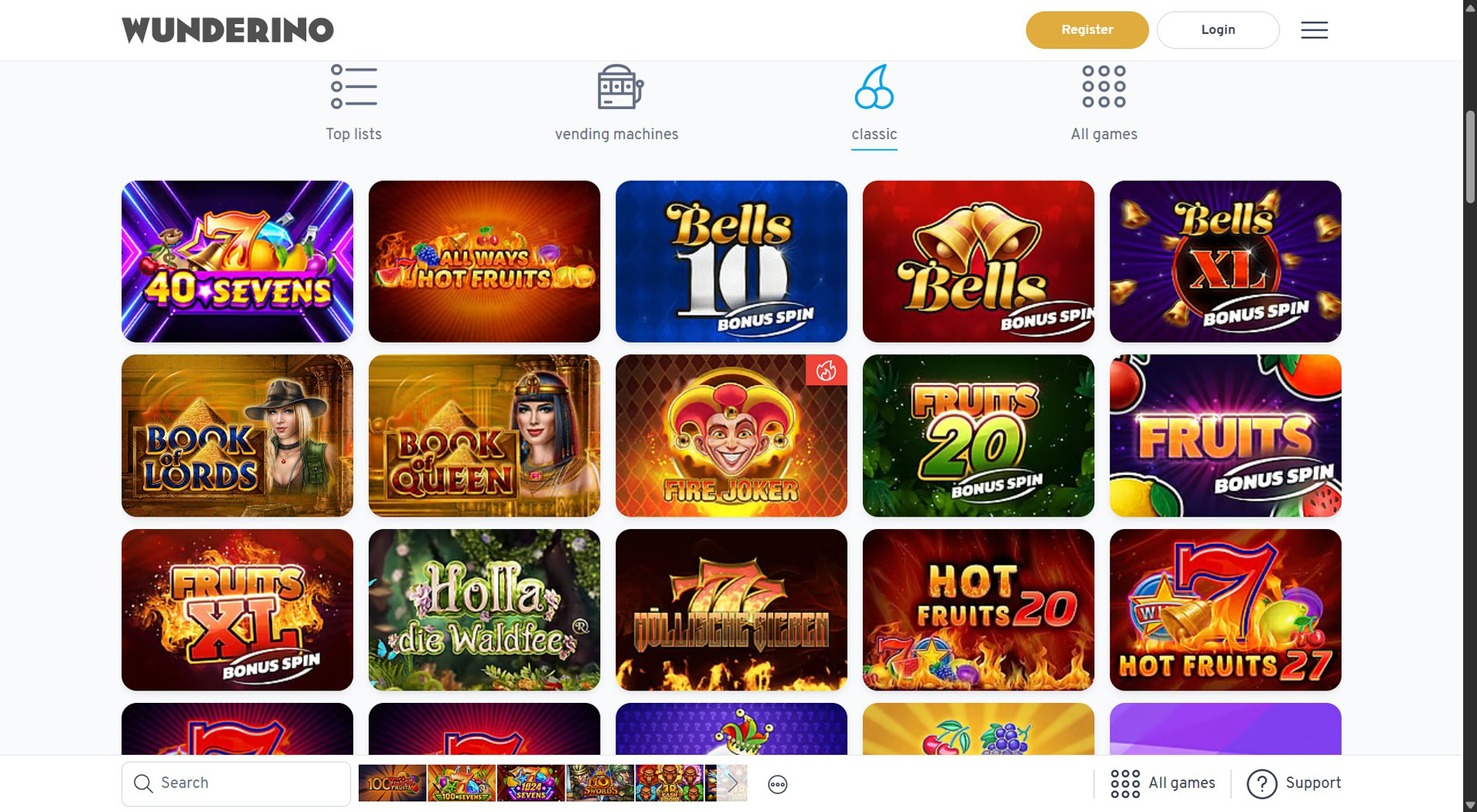10. Wunderino – Zuverlässige Cashlib Casino-Auswahl